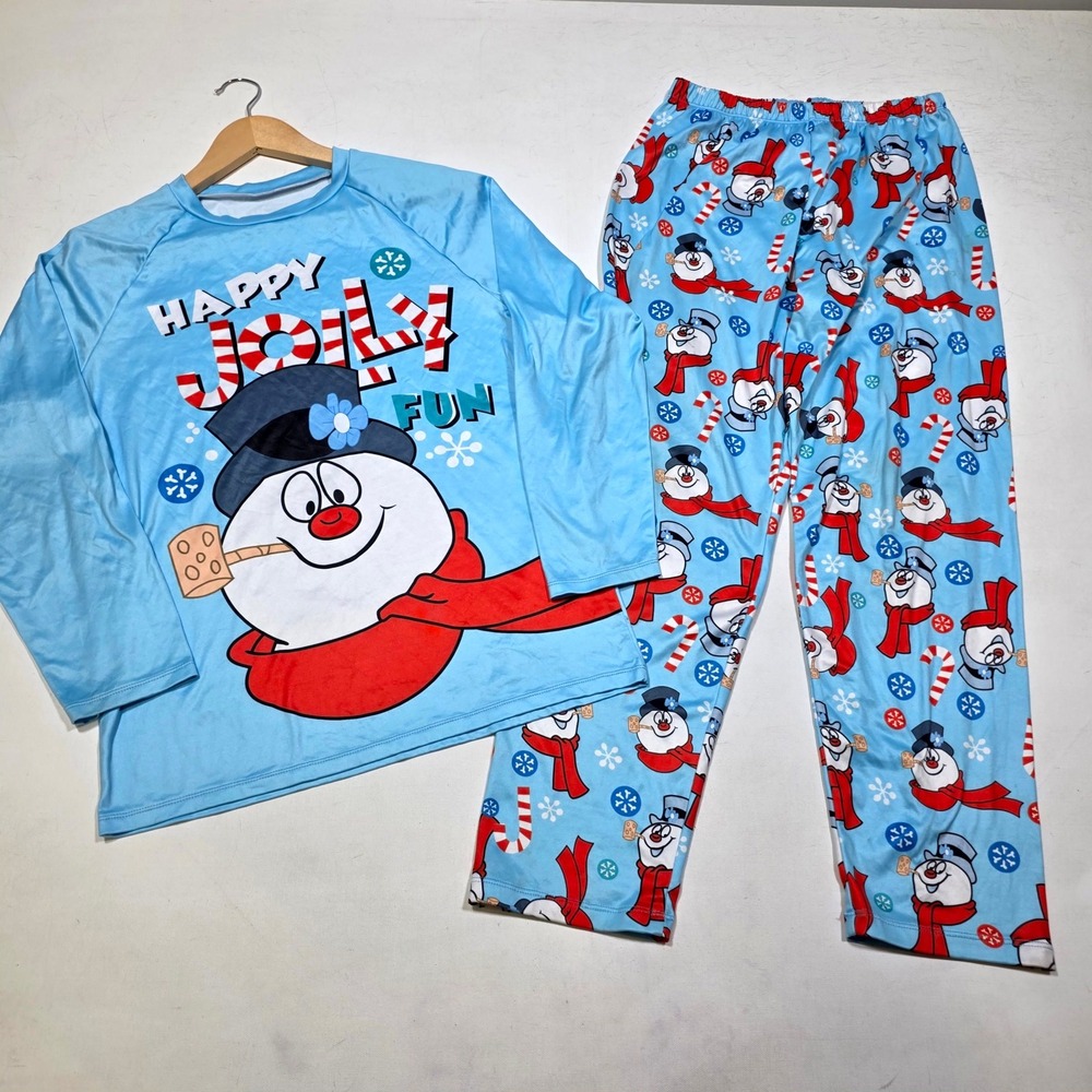 Frosty The Snowman Pajama Set Men S Blue Happy Jolly Fun Holiday Sleepwear
